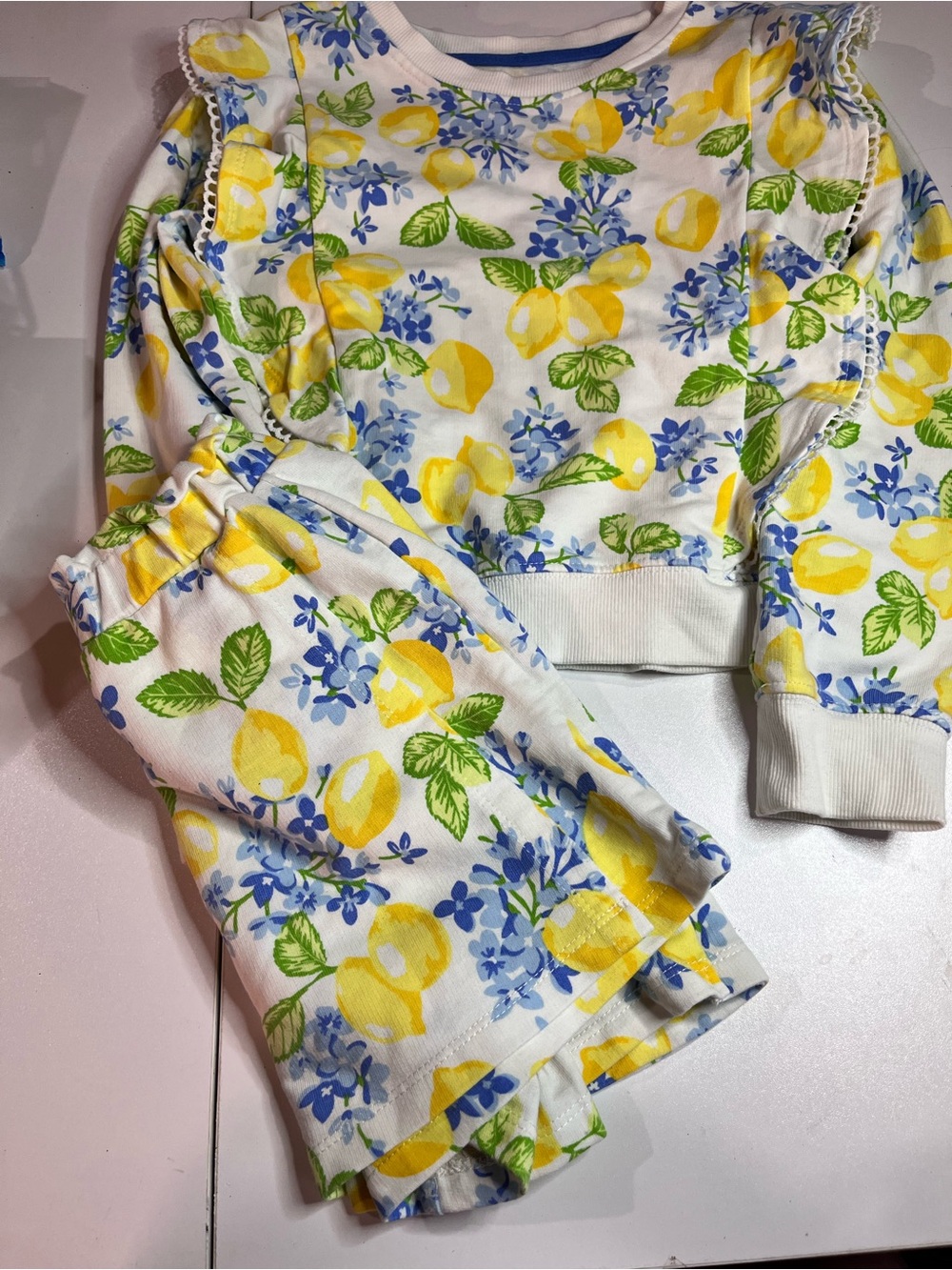 Issac Mizahari Lemon Print Shorts Set - Yellow & Blue